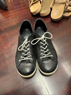 Sheridan Mia Black Leather Sneakers with Cream Soles